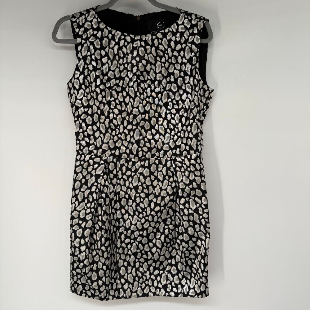 Just Cavalli Metallic Animal Print Sheath Dress Women's Sze 44 US 8 Black Silver